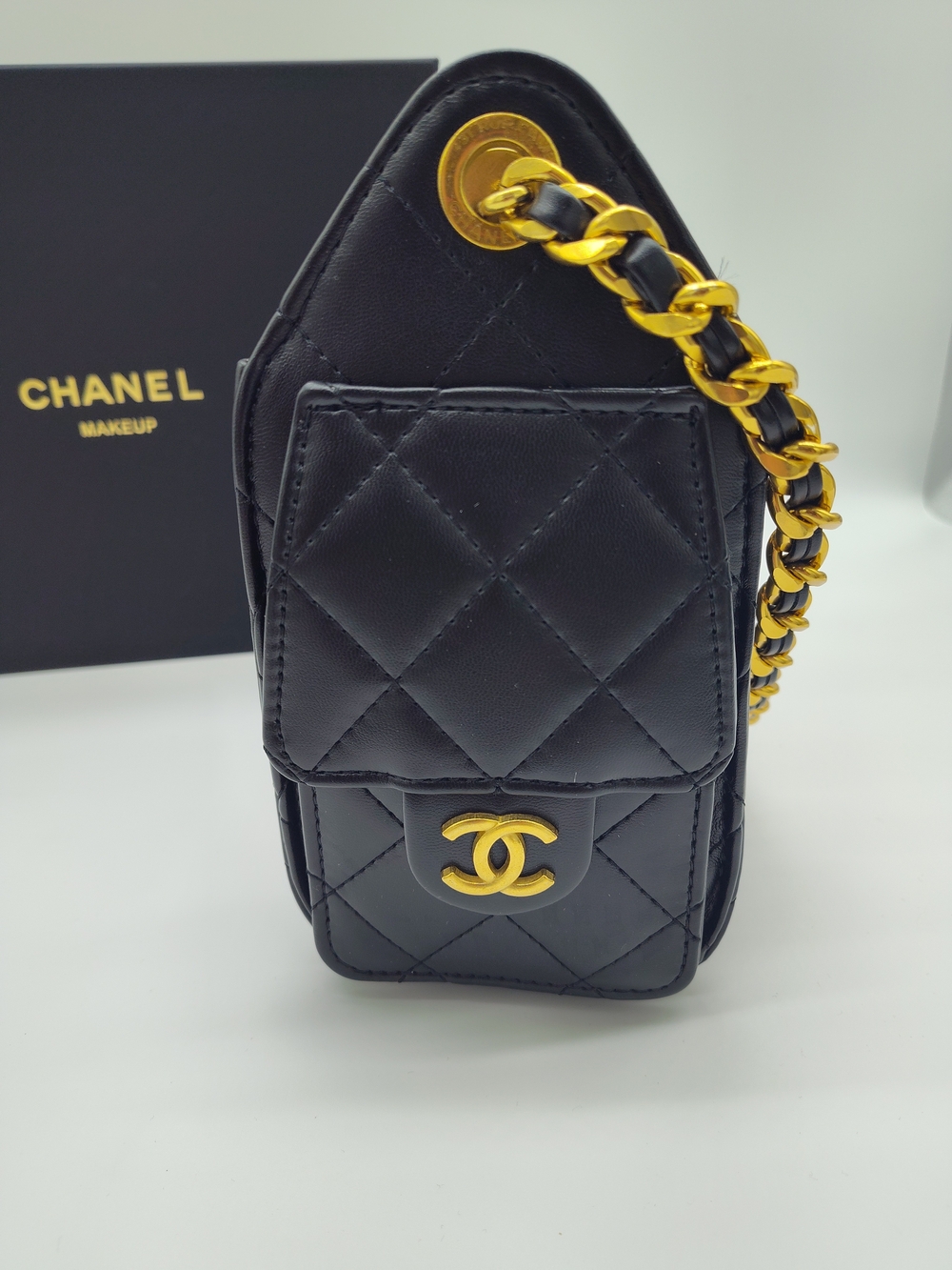CHANEL Makeup Quilted Chain Cosmetic Bag Black Gold Colorway France GWP LAST ONE - Picture 3 of 14